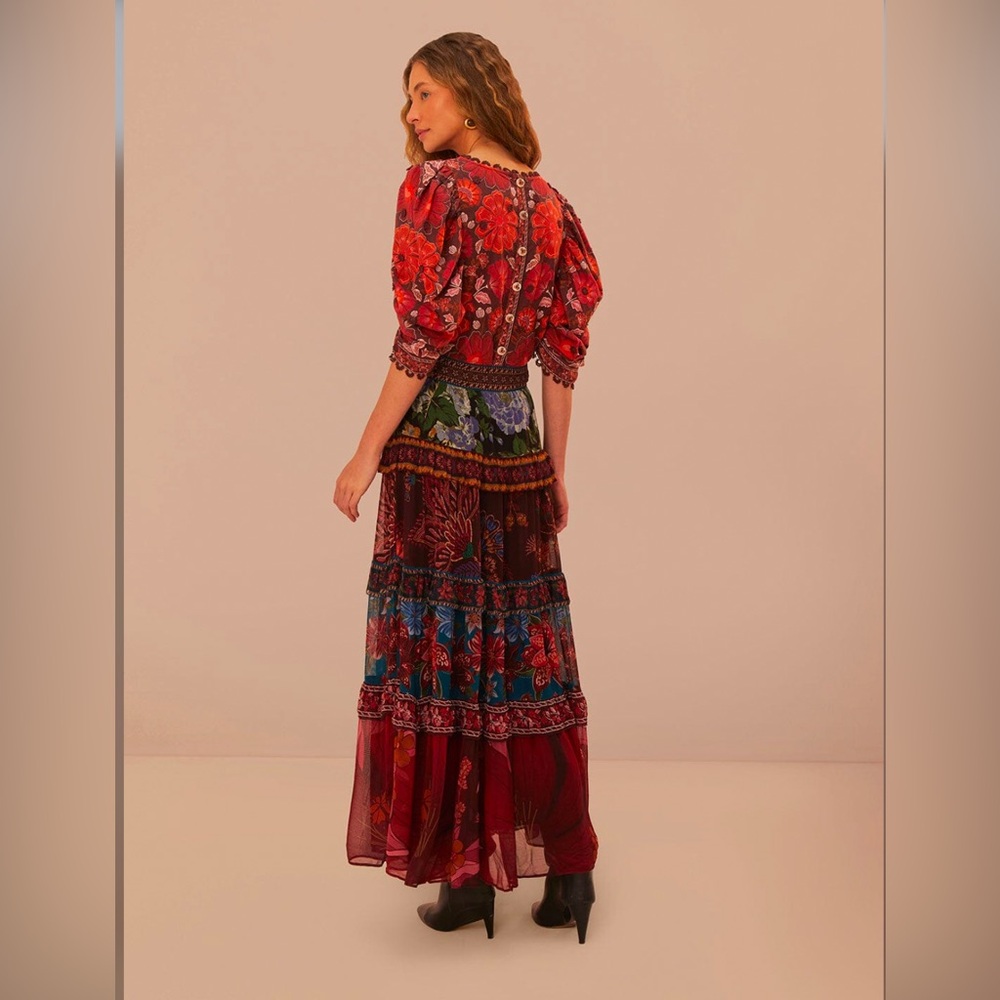 Farm Rio Floral Mix Ruffle Maxi Skirt - Picture 7 of 8